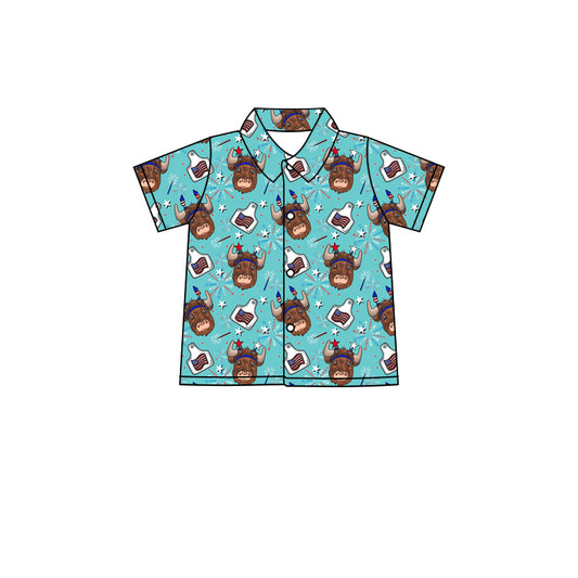 Preorder (moq 5)Baby Boys Buttons Tee Top 4th Of July Highland Cow Tee Shirts Tops