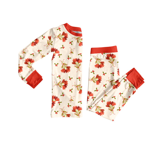 Preorder (moq 5)Baby Girls Long Sleeves Red Leaves Bows Top Pants Pajamas Sets