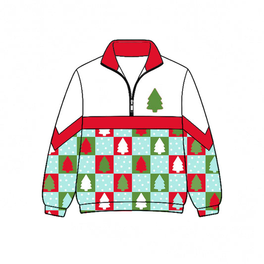 Preorder (moq 5)Baby Girls Polka Dots Trees Checked Christmas Zip Pullovers Top