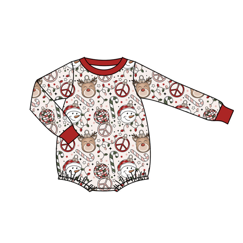 Preorder(moq 5)Baby Kids Long Sleeves Santa Candy Cane Plaid Rompers