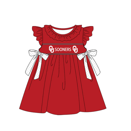 Preorder (moq 5)Baby Girls Oklahoma Sooners Team Bows Knee Length Dresses