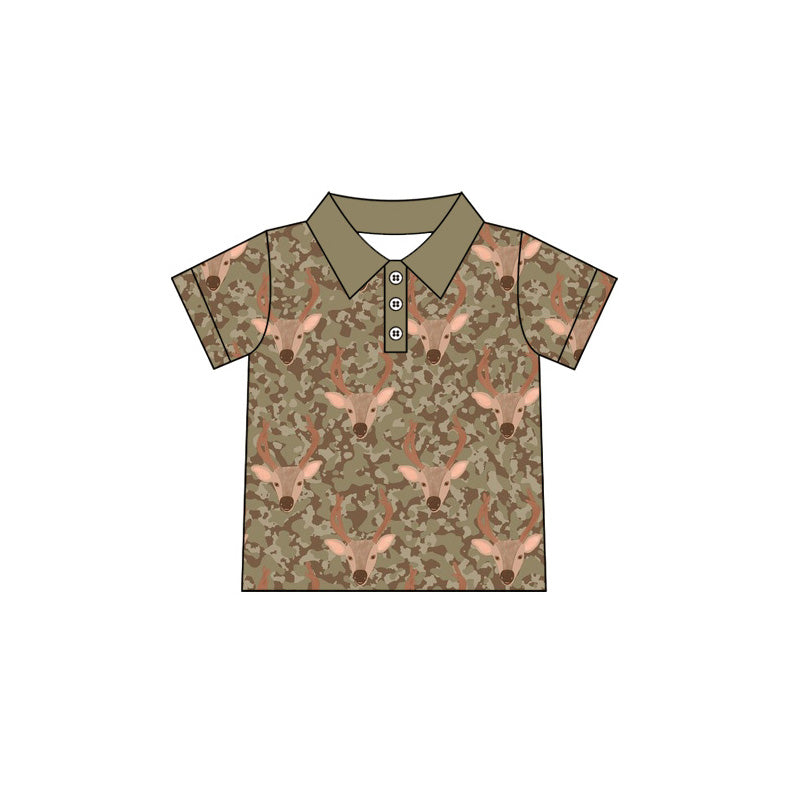 Preorder (moq 5)Baby Boys Short Sleeve Southern Camo Deer Hunting Button Polo Shirts Top