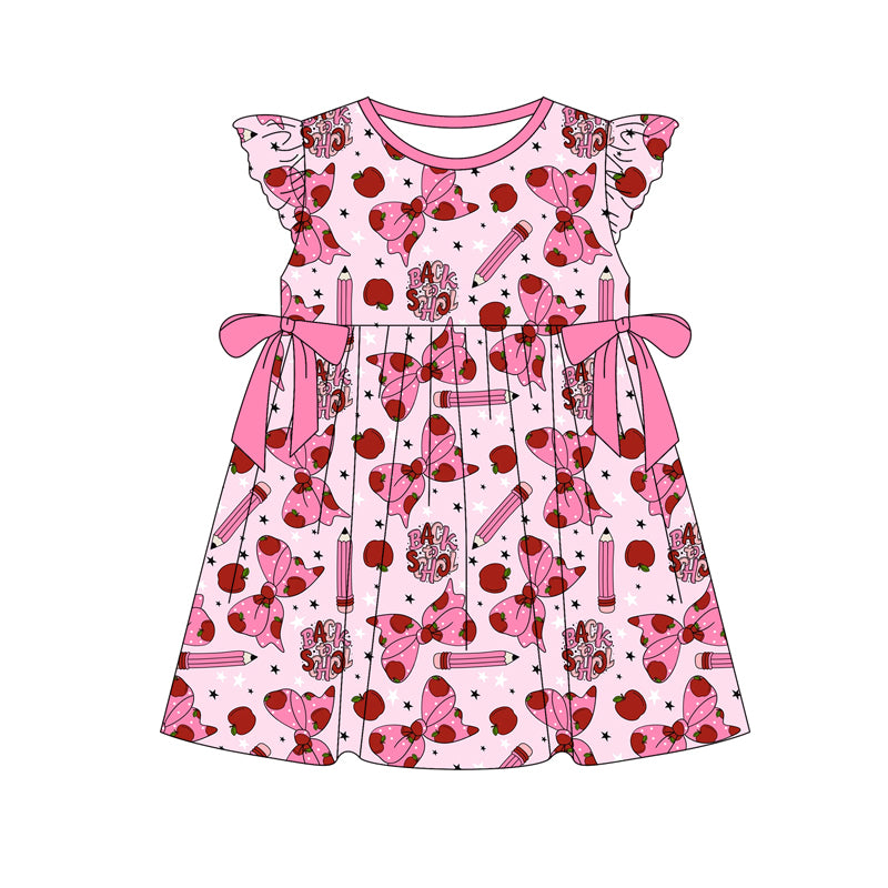 Preorder (moq 5)Baby Girls Back To School Pink Bows Pencils Knee Length Dresses