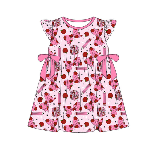Preorder (moq 5)Baby Girls Back To School Pink Bows Pencils Knee Length Dresses