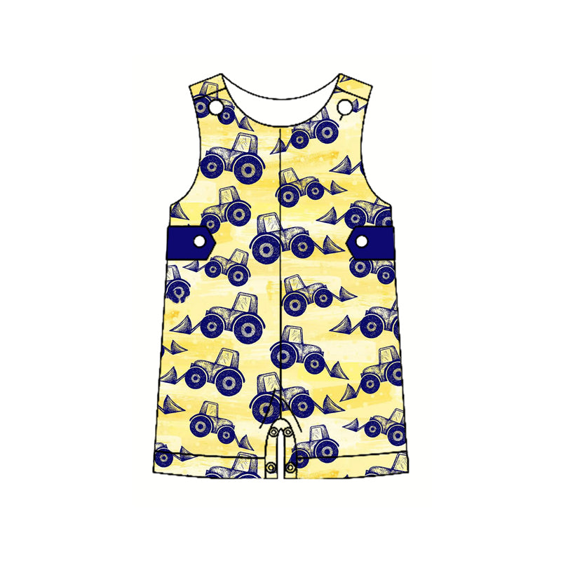 Preorder(moq 5)Baby Infant Boys Sleeveless Button Top Excavators Rompers