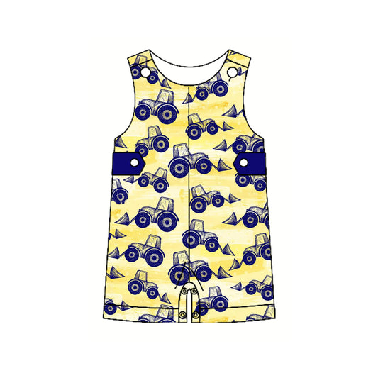 Preorder(moq 5)Baby Infant Boys Sleeveless Button Top Excavators Rompers