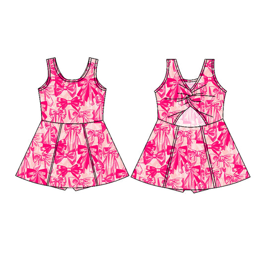 Preorder (moq 5)Baby Girls Sleeveless Hot Pink Bows Plaid Short Knee Length Dress