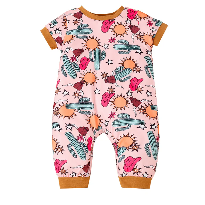 Baby Boys Western Sunshine Cactus Short Sleeve Rompers preorder(moq 5)