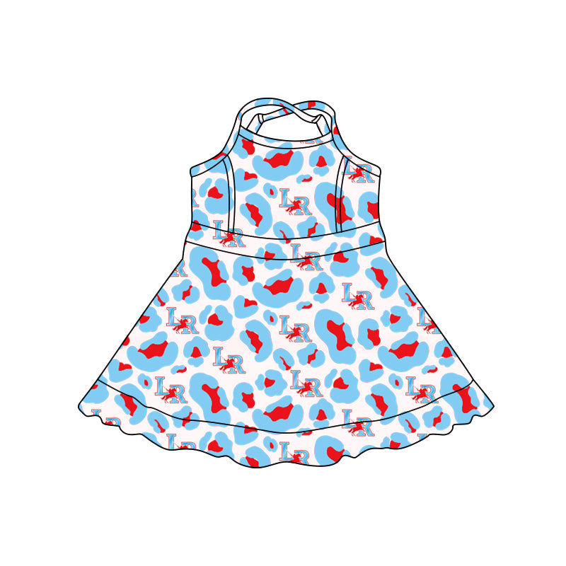 Preorder (moq 5)Baby Girls Strap LR Red Blue Team Knee Length Dresses
