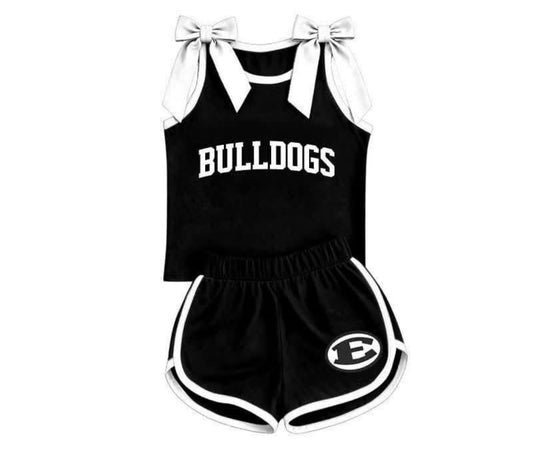 Preorder (moq 5)Baby Girls Milk silk Black Bulldogs Bows Sleeveless Top Shorts Team Clothes Sets