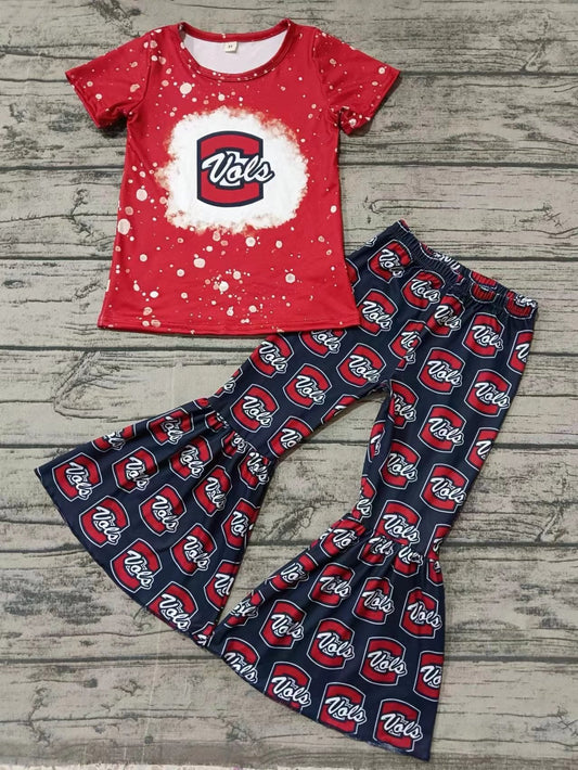 Baby Girls Red Vols Team Tee Top Bell Pants Clothes Sets preorder(MOQ 5)