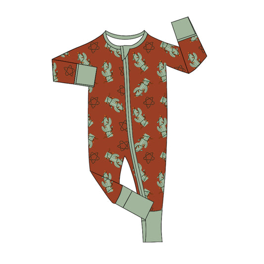 Baby Infant Girls Western Christmas Cactus Stars Zip Rompers preorder(moq 5)