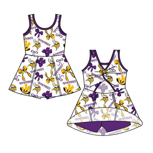 Preorder (moq 5)Baby Girls Sleeveless Bull King Bows Shorts Team Knee Length Dresses