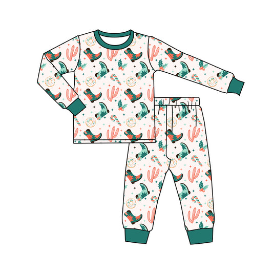 Baby Boys Christmas Boots Western Shirt Top Pants Pajamas Clothes Sets Preorder(moq 5)