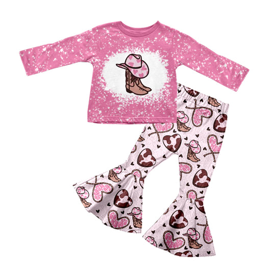 Baby Girls Valentines Western Boots Top Bell Pants Outfits Clothes Sets preorder(MOQ 5)