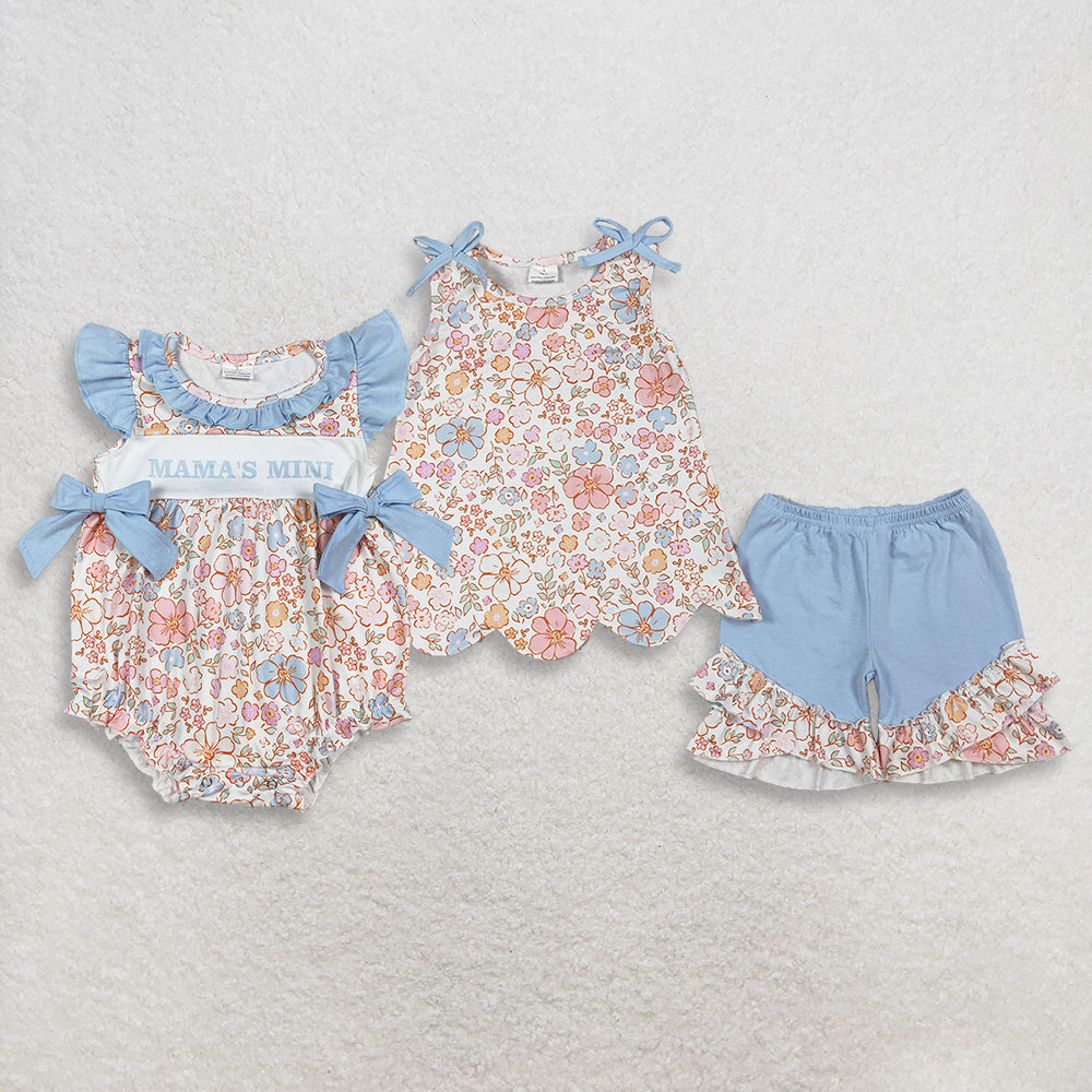 Sibling Baby Girls Flowers Mama's Mini Ruffle Romper Scallop Tunic Short Clothes Sets