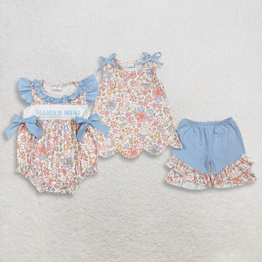 Sibling Baby Girls Flowers Mama's Mini Ruffle Romper Scallop Tunic Short Clothes Sets