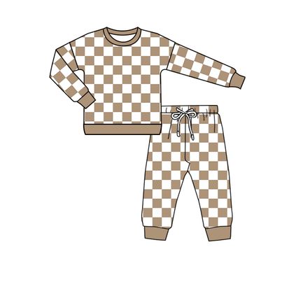 Baby Boys Khaki Checkered Top Pants Pajamas Clothes Sets preorder(MOQ 5)