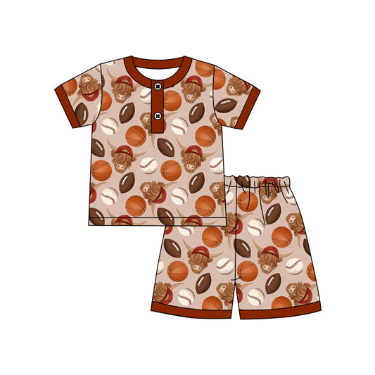 Baby Boys Summer Balls Highland Cow Shirt Shorts Clothes Sets preorder(moq 5)