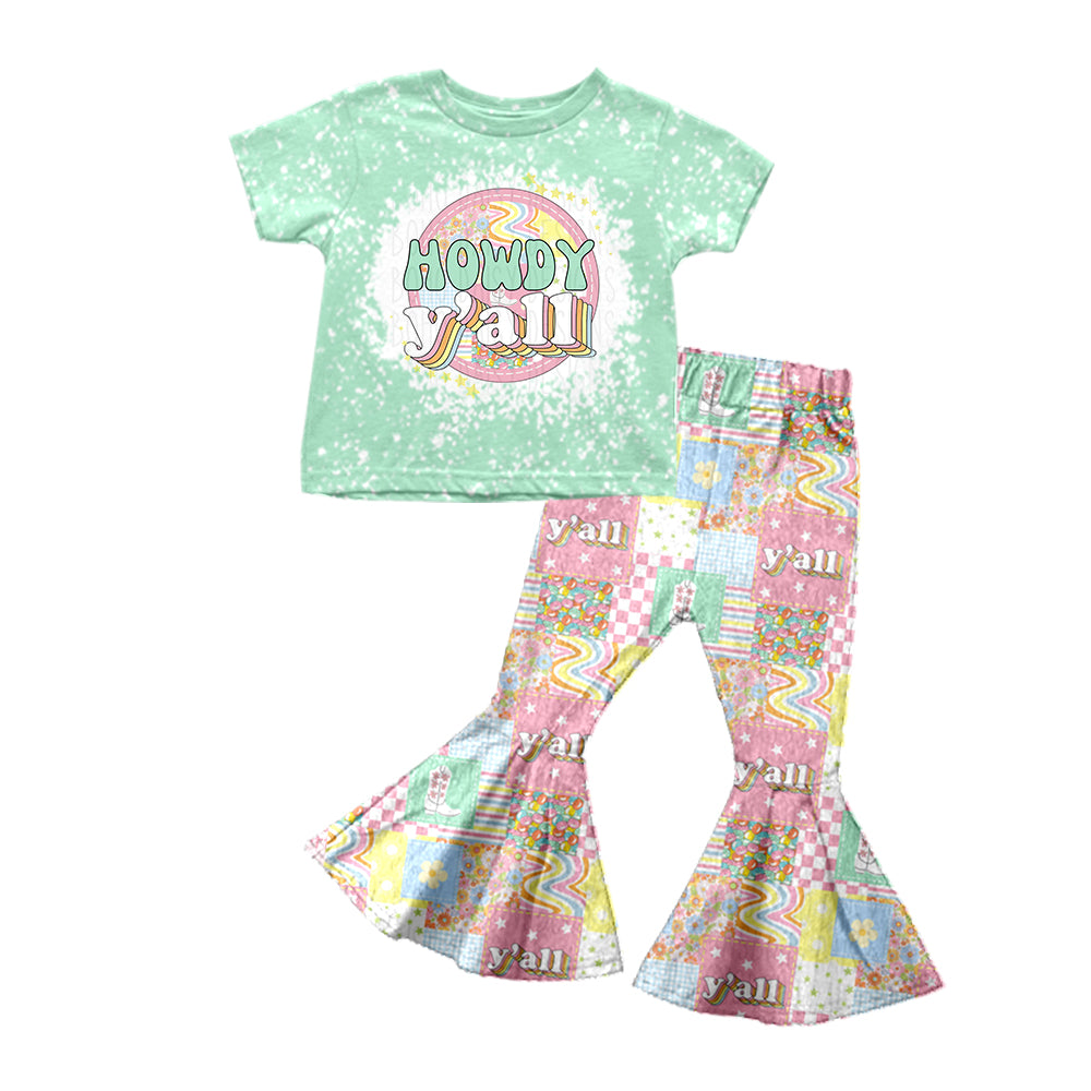 Baby Girls Howdy Y'all Tee Shirts Tops Bell Pants Clothes Sets preorder(moq 5)