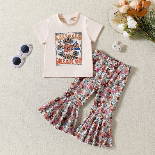 Baby Girls Dream shirt Bell Flowers Bottom Pants Outfits Sets Preorder(moq 5)