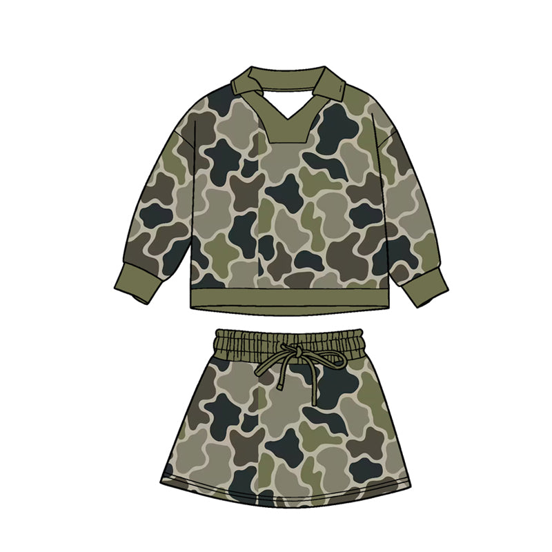Preorder(moq 5) Baby Boys Dark Green Camo Long Sleeve Top Shorts Hunting Clothes Sets