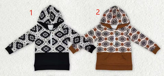 Sibling Baby Boys Western Aztec Pocket Zipper Hoodies Top
