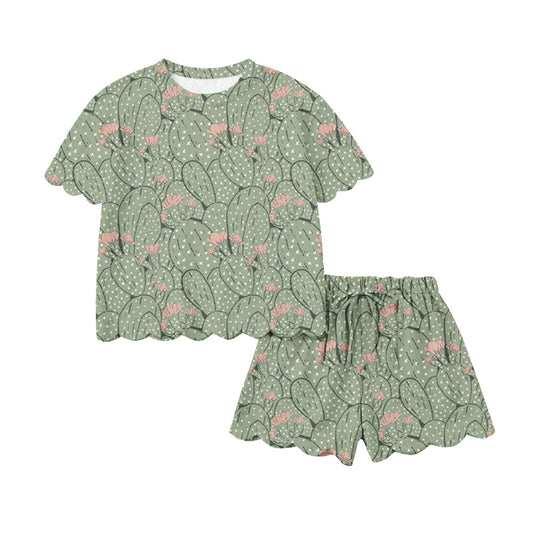 Preorder (moq 5)Baby Girls Polka Dots Cactus Top Scallop Shorts Western Clothes Sets