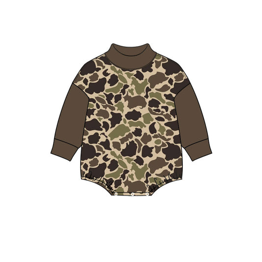 Preorder moq 5 Baby’s Fall Chocolate Brown Vintage Camouflage Print Crew Neck Long Sleeve Bodysuit