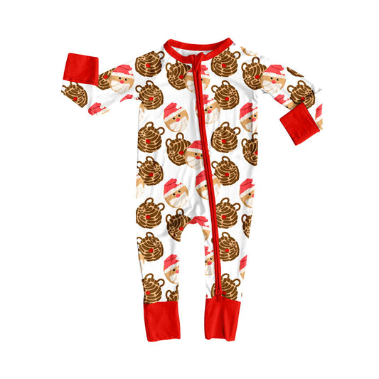 Preorder (moq 20)Baby Girls Bamboo Santa Lights Christmas Zipper Footie Rompers