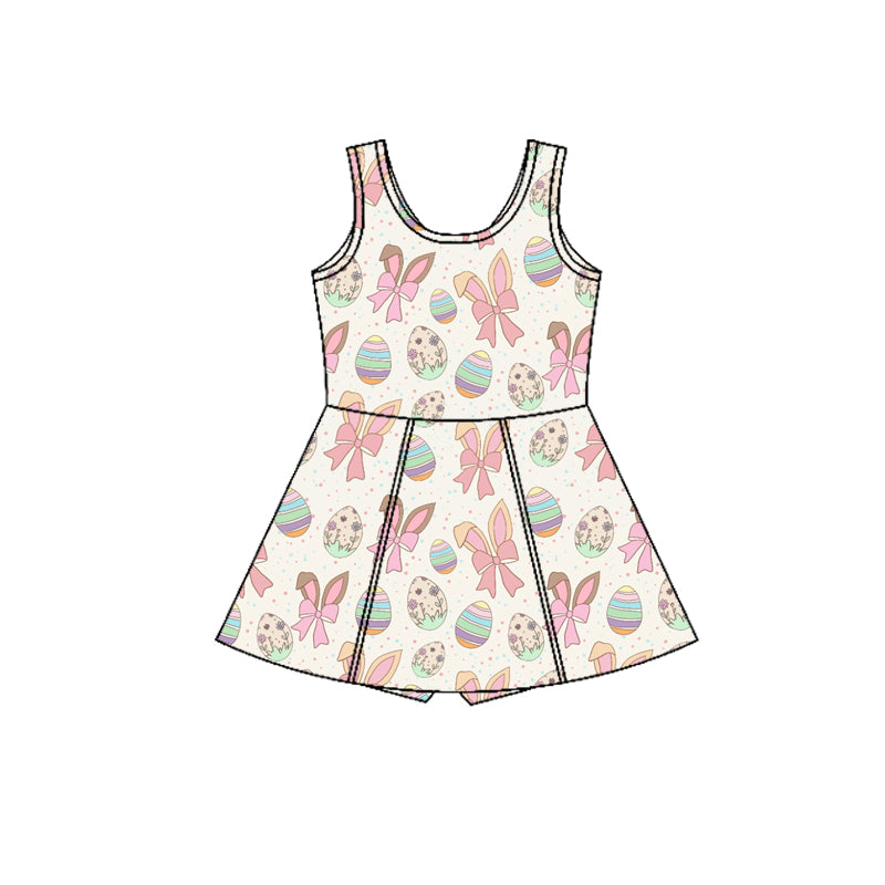 Preorder (moq 5)Baby Girls Sleeveless Rabbits Bows Eggs Shorts Easter Knee Length Dresses