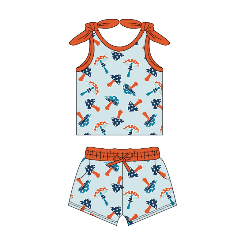 Preorder (moq 5)Baby Girls Mashroom Summer Shirt Top Shorts Clothes Sets