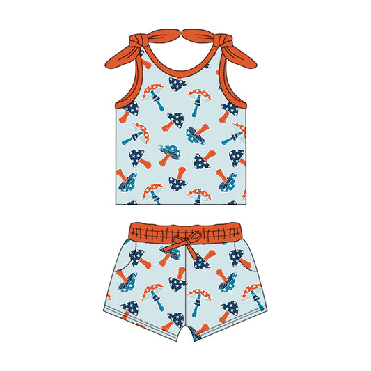 Preorder (moq 5)Baby Girls Mashroom Summer Shirt Top Shorts Clothes Sets