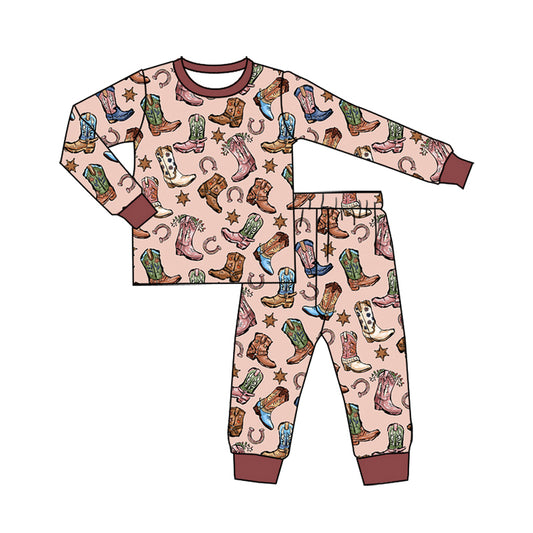 Preorder (moq 5)Baby Girls Boots Flowers Stars Top Pants Western Pajamas Sets