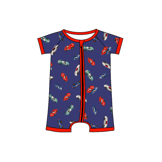 Preorder(moq 5)Baby Infant Boys Purple Cartoon Cars Zipper Rompers