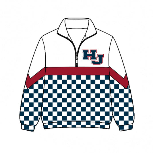 Preorder (moq 5)Baby Boys Navy Checked HJ Team Zip Pullovers Top