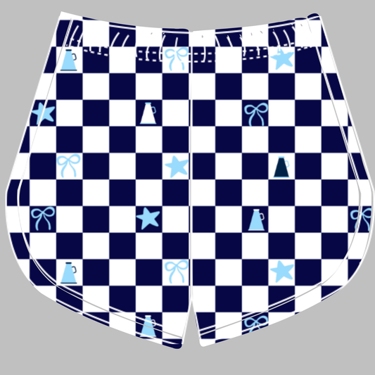 Preorder (moq 5)Baby Girls White Navy Checked Cheer Team Shorts Bottoms