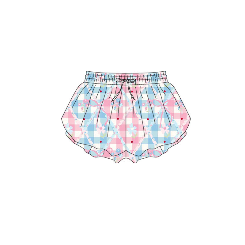 Preorder(moq 5) Baby Girls Bows Flowers Checked Ruffle Shorts Bottom