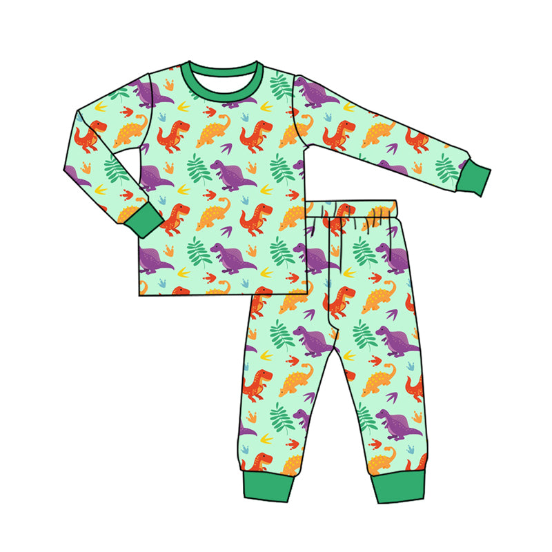 Preorder (moq 5)Baby Boys Long Sleeves Dinosaurs Plaid Top Pant Pajamas Clothes Set