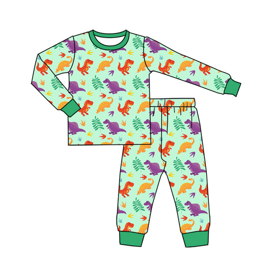 Preorder (moq 5)Baby Boys Long Sleeves Dinosaurs Plaid Top Pant Pajamas Clothes Set