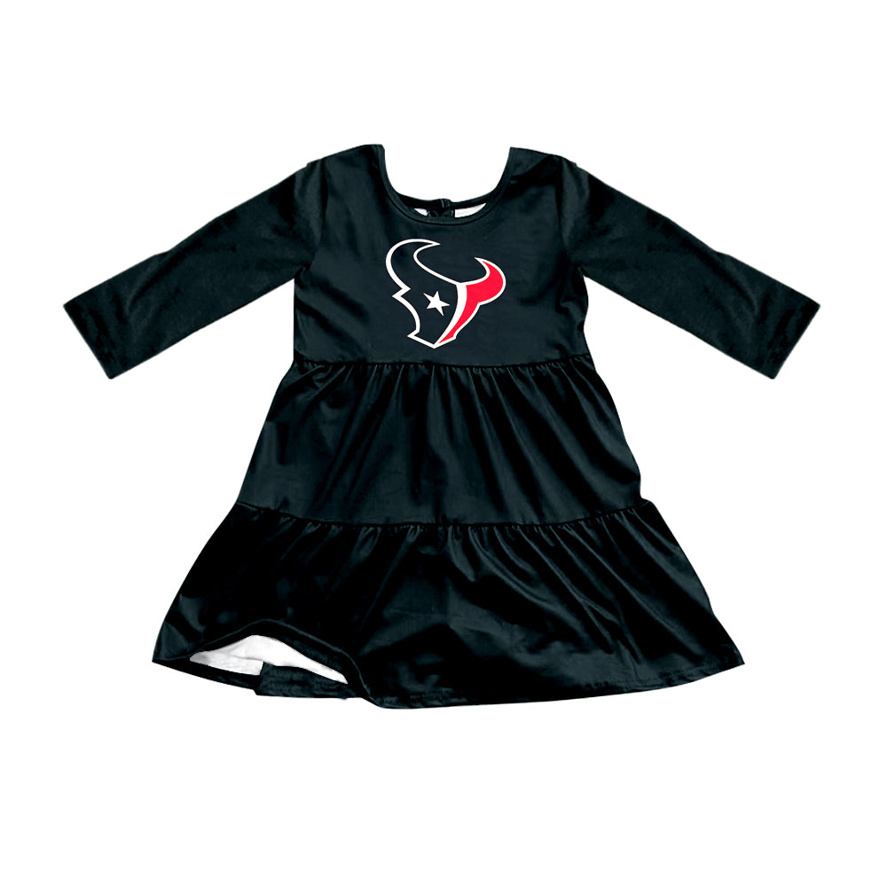 Preorder (moq 5)Baby Girls Black Long Sleeves Stars Bull Skull Shorts Team Knee Length Dresses