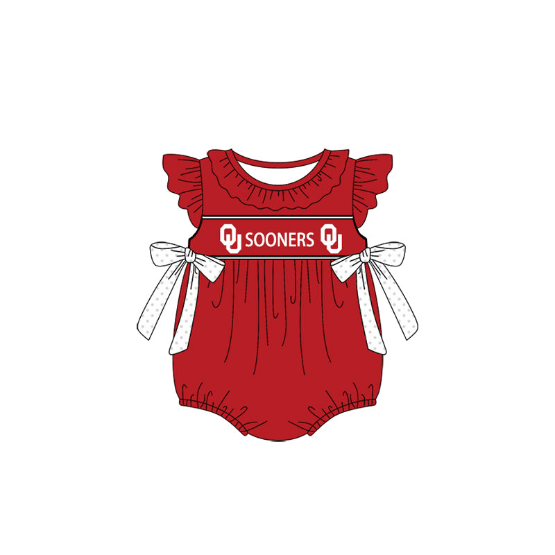 Preorder(moq 5)Baby Infant Girls Oklahoma Sooners Team Bows Rompers