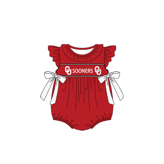 Preorder(moq 5)Baby Infant Girls Oklahoma Sooners Team Bows Rompers