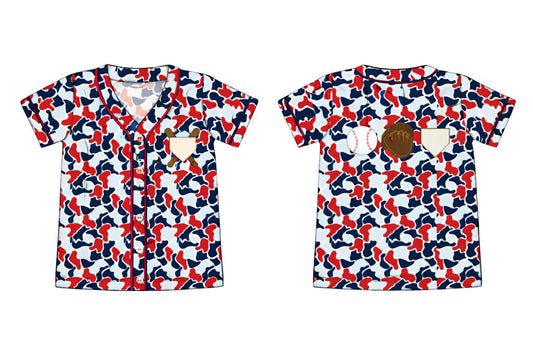 preorder(moq 5) Baby Boys Navy Red Camouflage Baseball Team Buttons Shirts