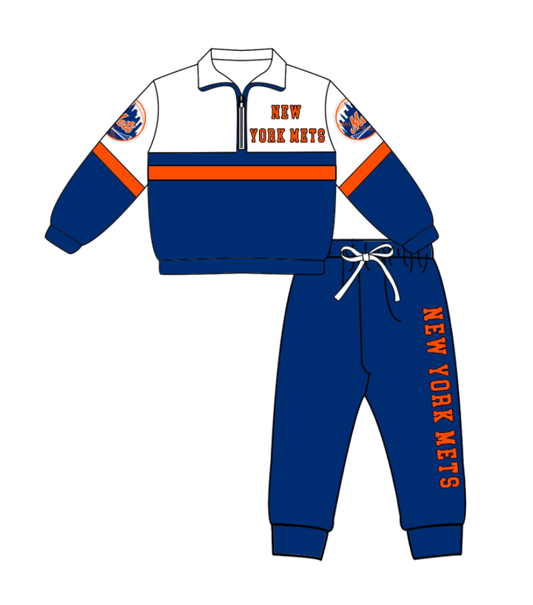 Preorder (moq 5)Baby Boys New York Mets Zipper Pullover Jogger Pants Team Clothes Set