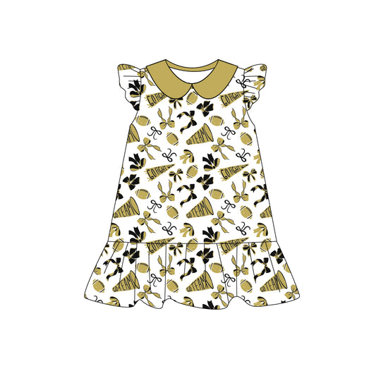 Preorder (moq 5)Baby Girls Saint Gold flutter sleeve Team Knee Length Dresses