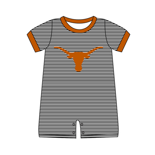 Preorder (moq 5)Baby Boys Short Sleeve Texas Longhorns Team Black Stripe Rompers