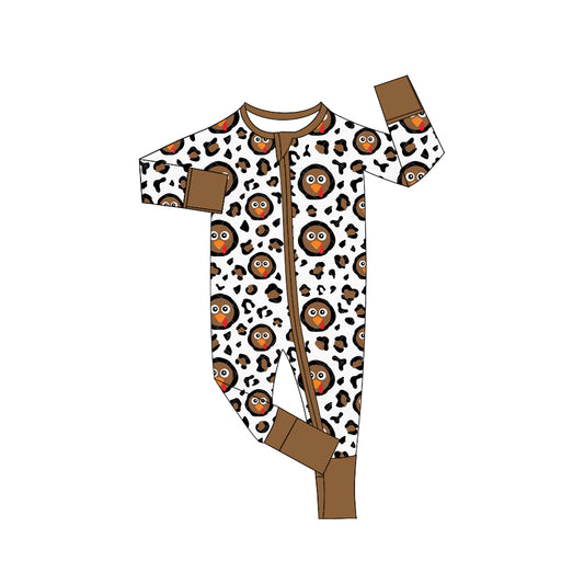 Baby Boys Thanskgiving Turkey Leopard Long Sleeve Zip Rompers Preorder(moq 5)