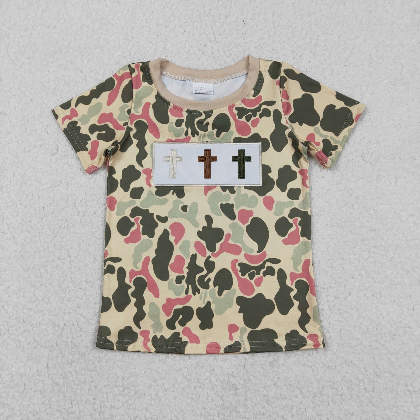 Embroidery Crosses Baby Boys Short Sleeve Camo Easter T-shirts Top