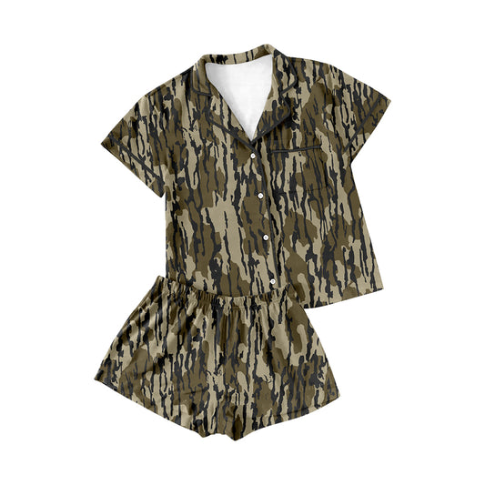 Adult Women Bottomland Camouflage Buttons Tops Shorts Pajamas Preorder